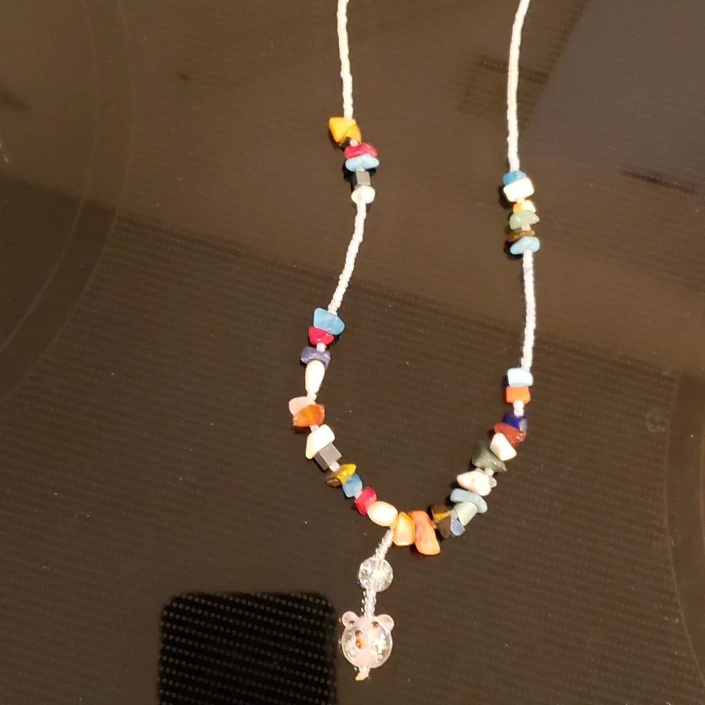 Glows in dark glass and stone bead necklace - Picture 2 of 5